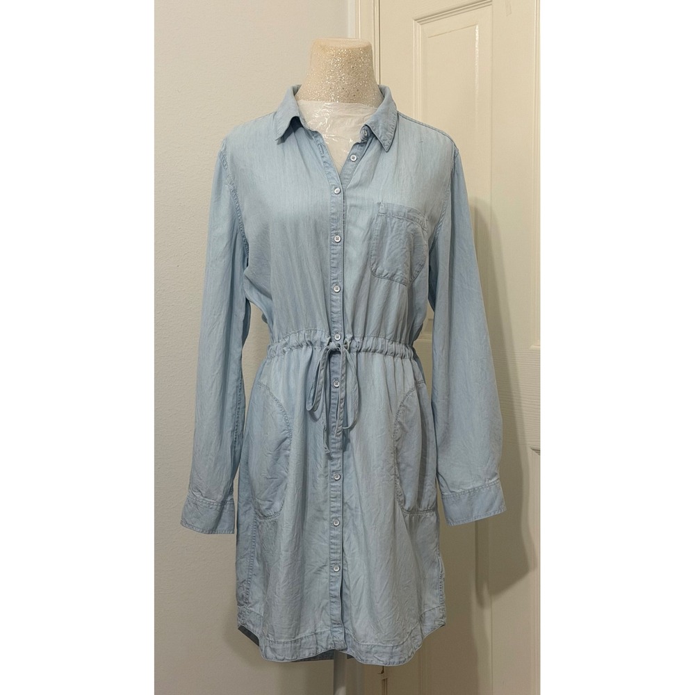 Athleta Women's L Chambray‎ Lyocell Shirt Dress Travel Athleisure Summer Spring
